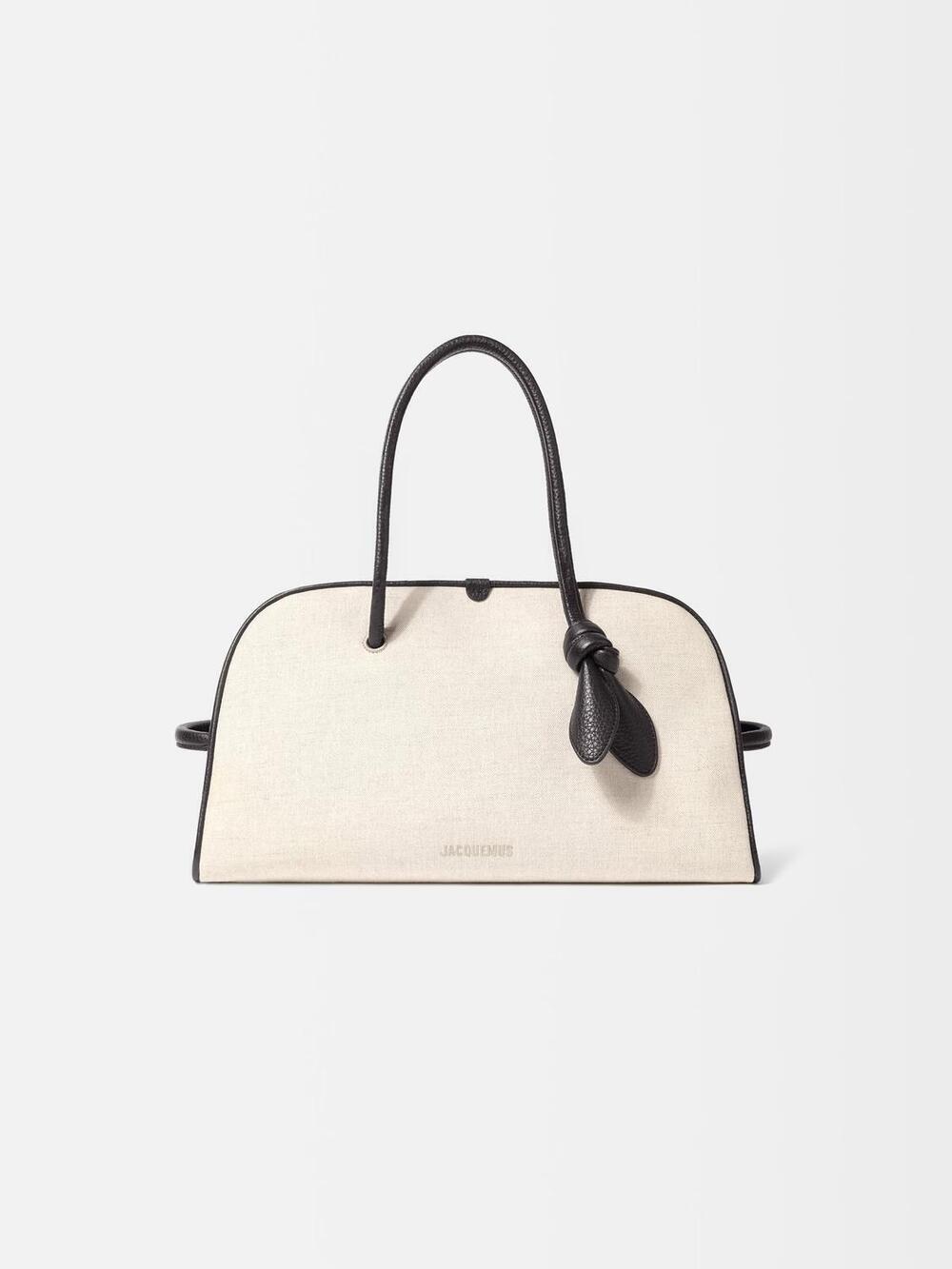 NEW JACQUEMUS women's le petit turismo leather bag in light greige/black